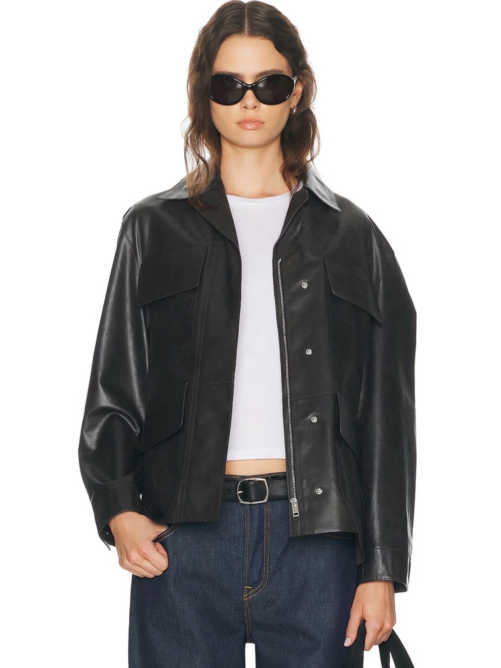 NWT GRLFRND Dara Leather Jacket in Dark Brown
